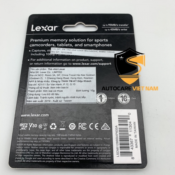 Thẻ Nhớ MicroSDXC Lexar 128GB 95MB/45MB/s (633X)